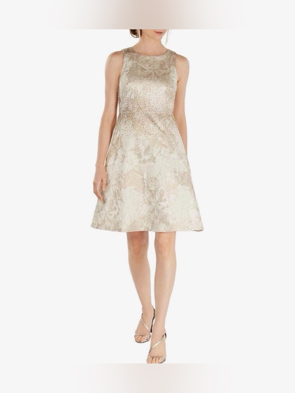 New Calvin Klein Khaki Multi Embellished Exquisite Fit & Flare Dress size 10